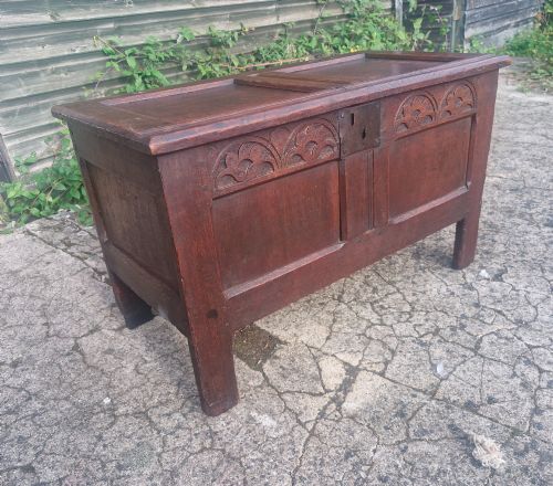 Small 18th Century Panelled Oak Coffer Chest.