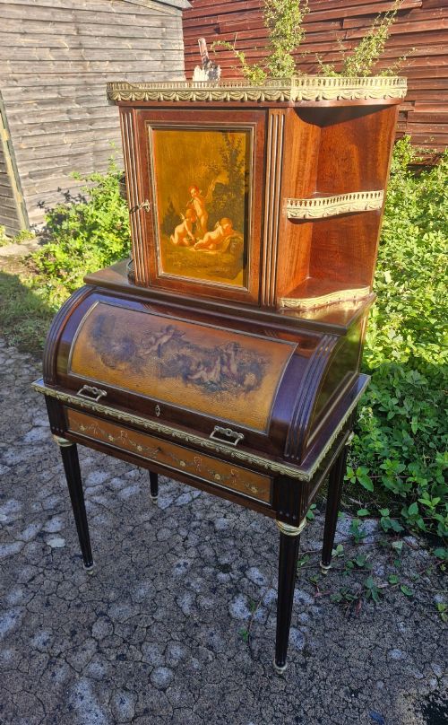 Late 19th Century French Mahogany Cylinder Bureau De Dame.