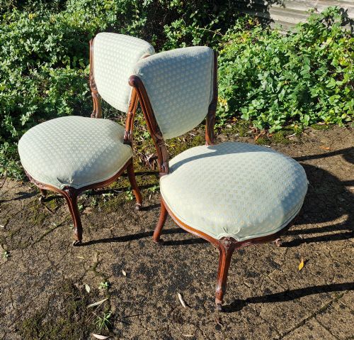 Pair of Late Victorian Walnut Framed Upholstered Bedroom Chairs.