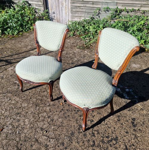 Pair of Late Victorian Walnut Upholstered Bedroom Chairs.