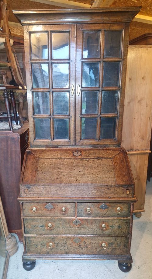 Antique Oak 3 Part Bureau Bookcase with Candle Slides.