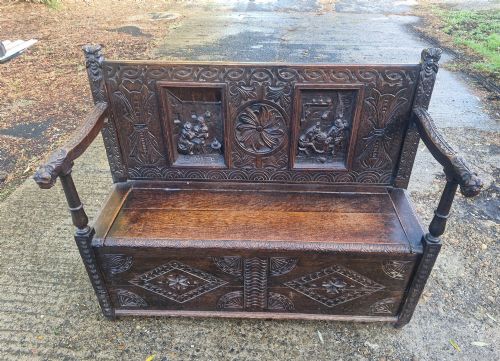 Victorian Carved Oak Hall Seat.