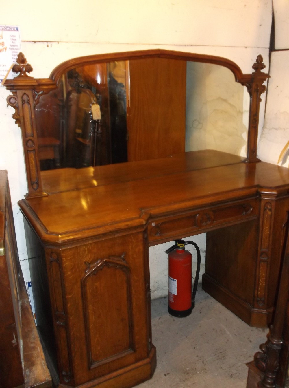 Victorian oak double pedestal Gothic sideboard