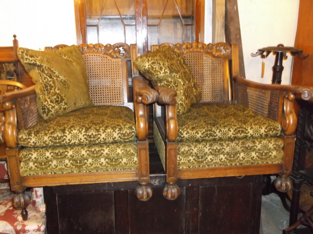 Bergere carved oak easy armchair