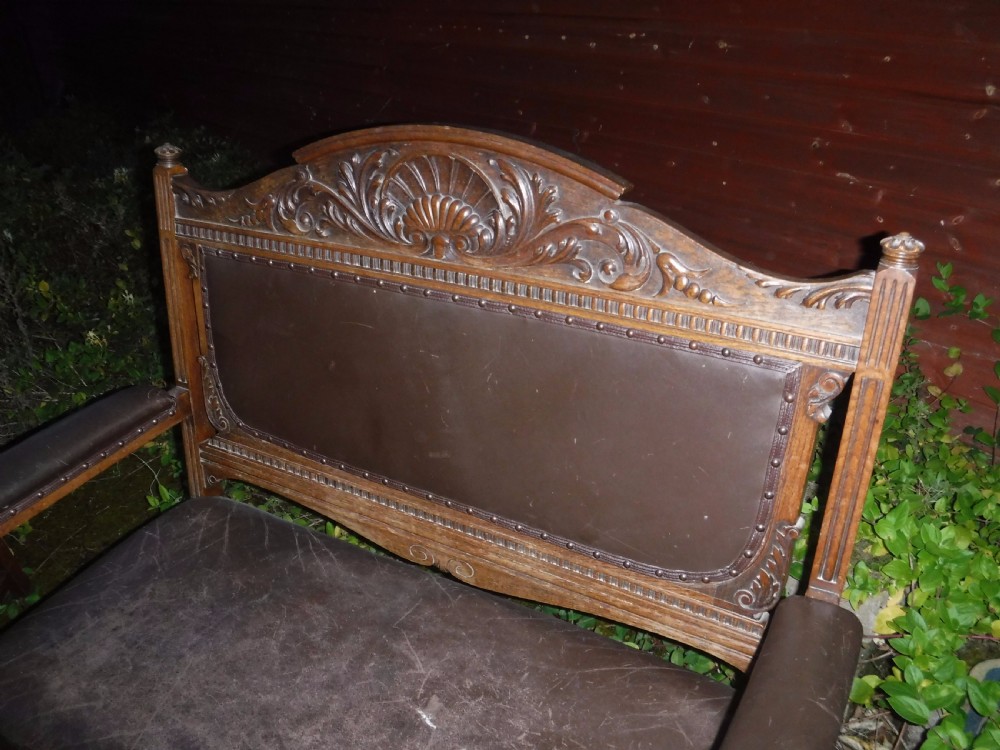 19th century oak hall seat plus 2 side chairs View VIII