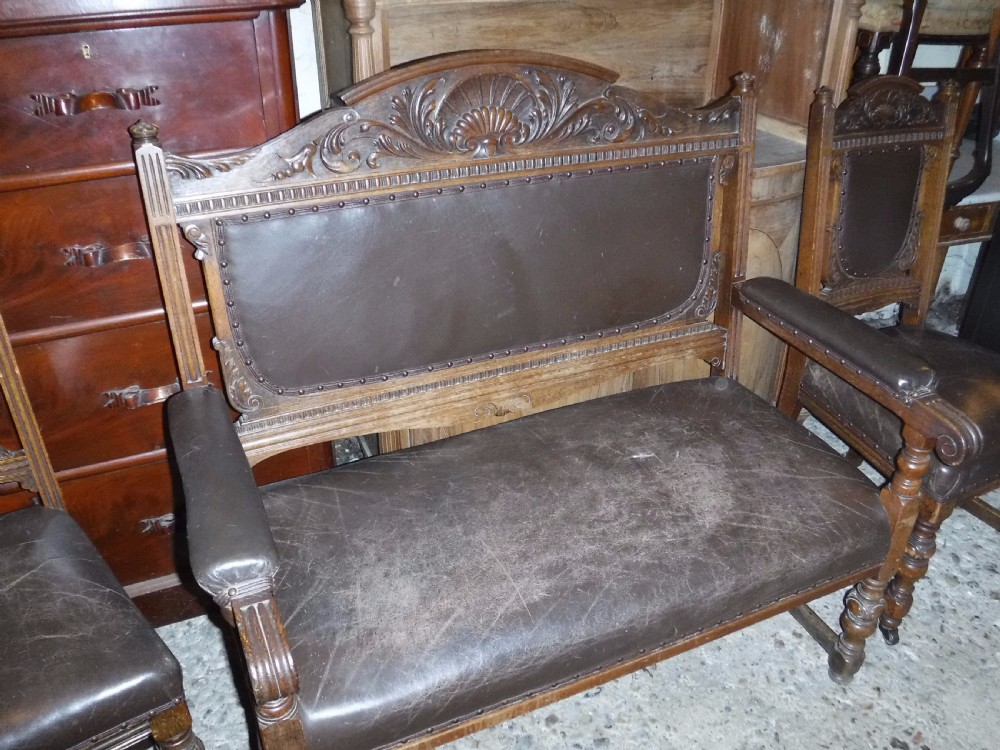 19th century oak hall seat plus 2 side chairs View IX