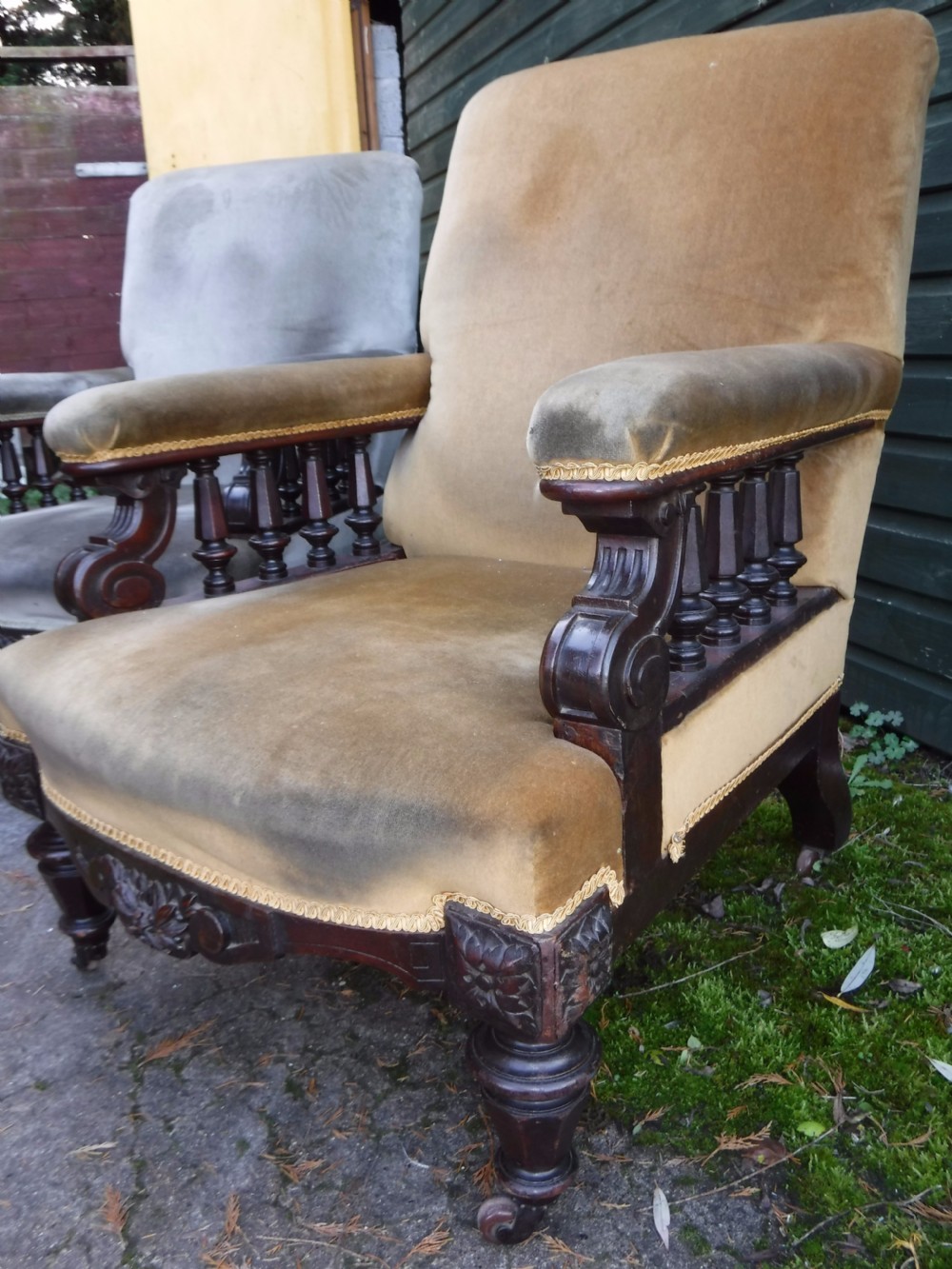 Pair of  good quality mahogany framed library armchairs View II