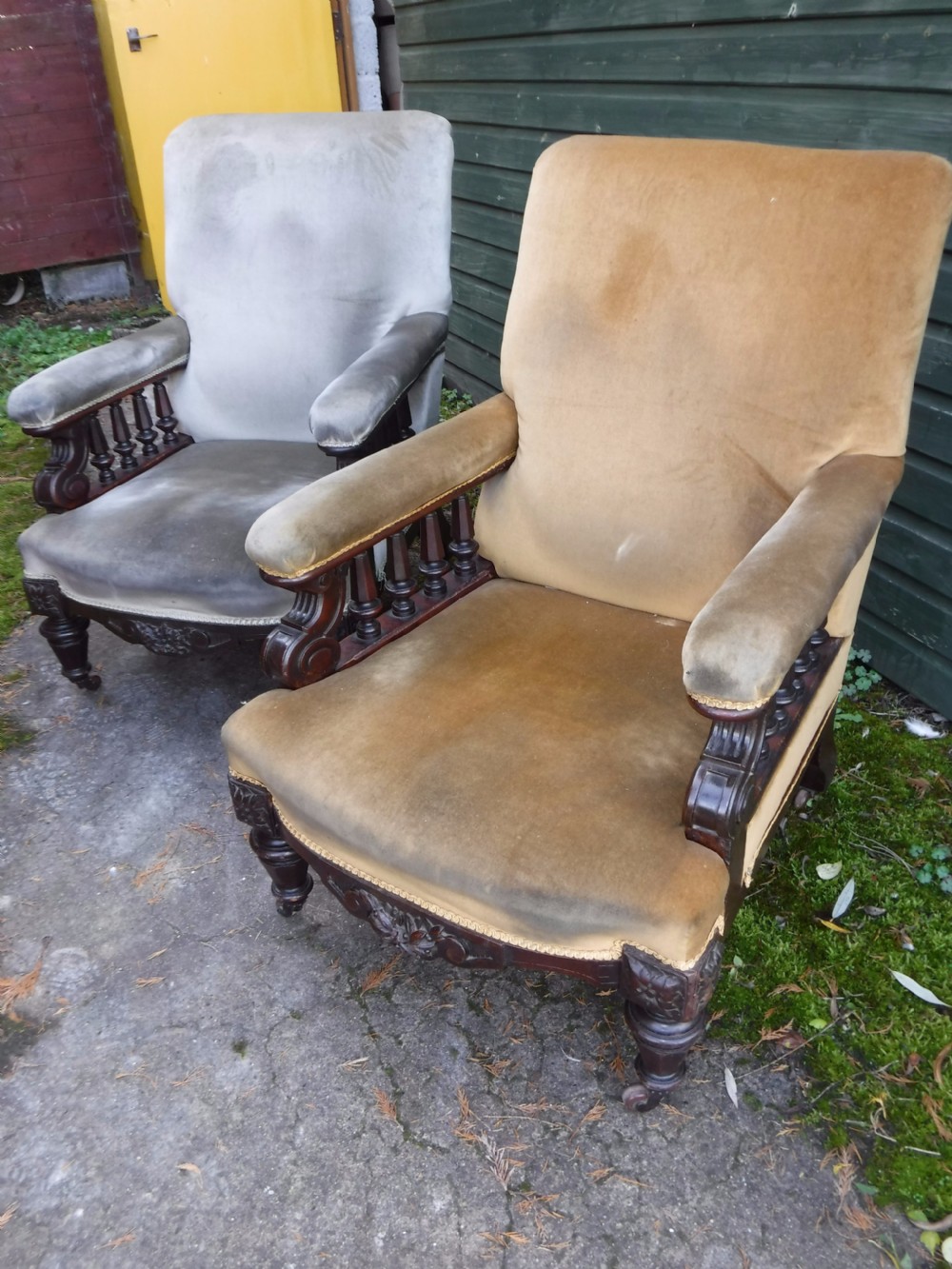 Pair of  good quality mahogany framed library armchairs View III