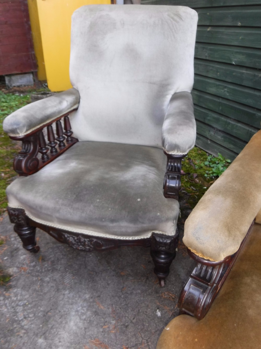 Pair of  good quality mahogany framed library armchairs View IV