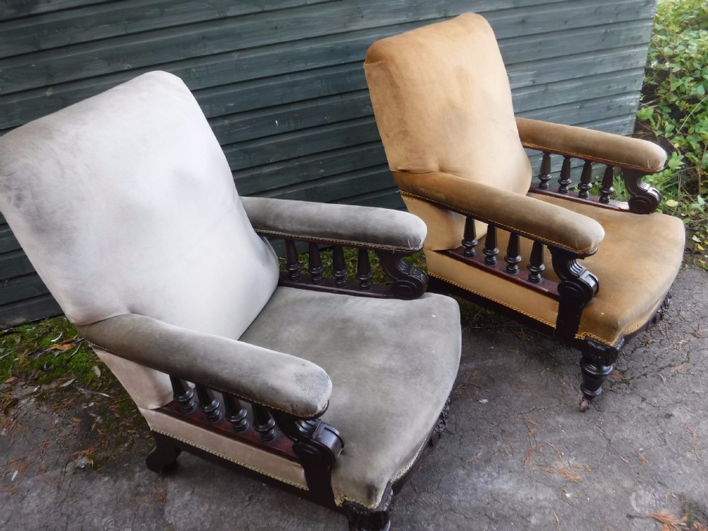 Pair of  good quality mahogany framed library armchairs View V