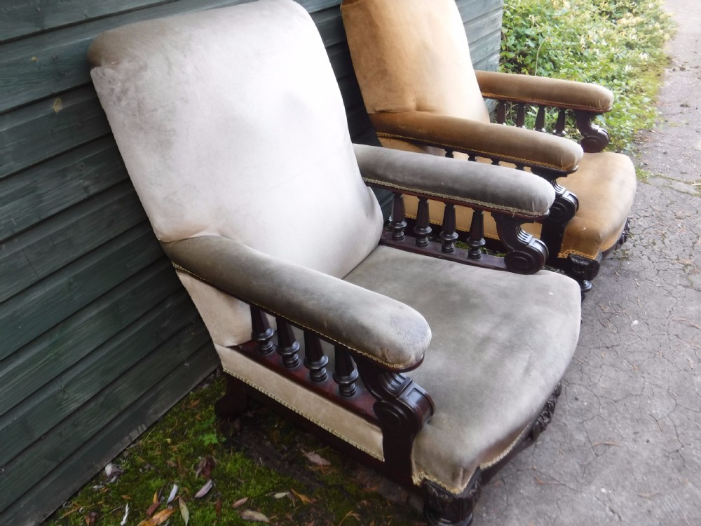 Pair of  good quality mahogany framed library armchairs View VI