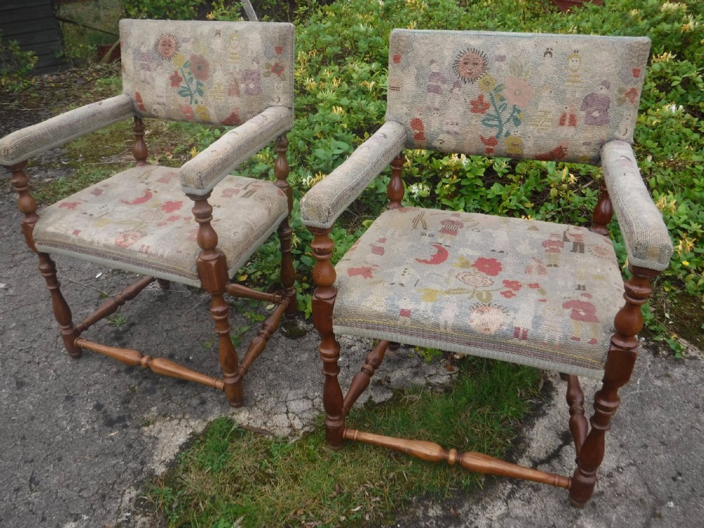 Pair of 19th century country house walnut and fruitwood armchairs