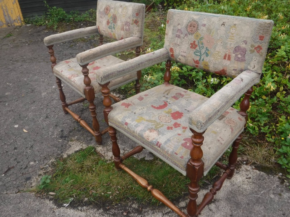 Pair of 19th century country house walnut and fruitwood armchairs View II