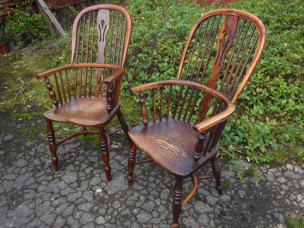 A close matched pair  of yew wood Windsor armchairs View II
