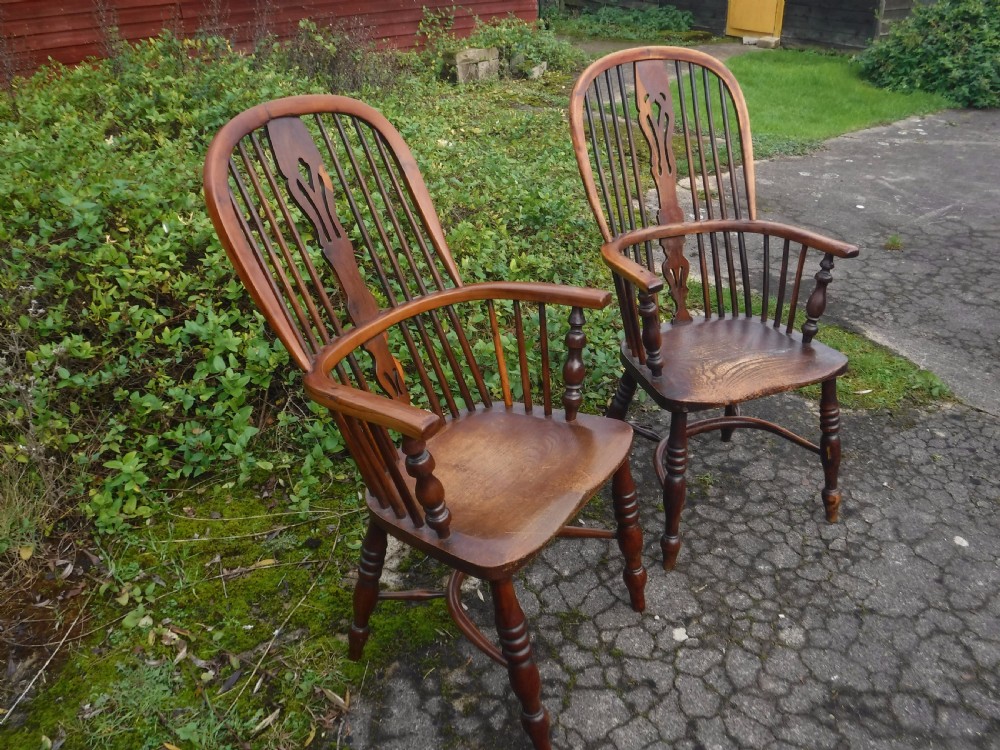 A close matched pair  of yew wood Windsor armchairs View III