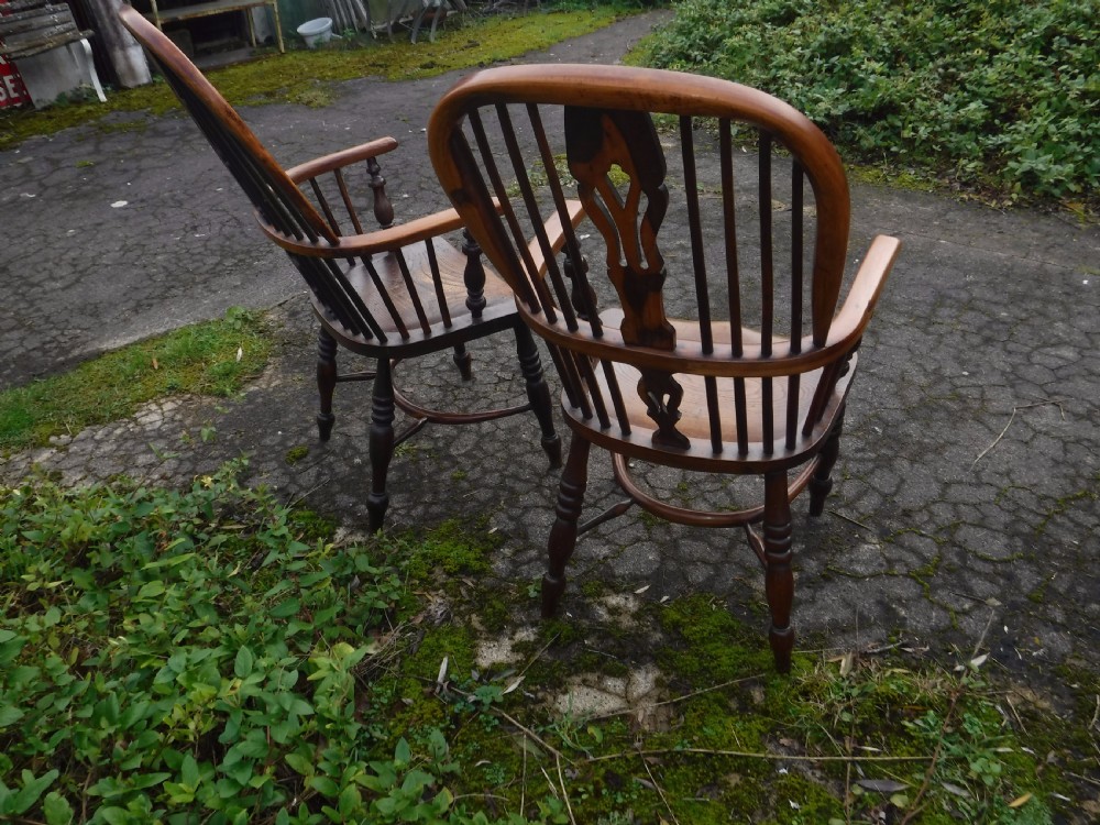 A close matched pair  of yew wood Windsor armchairs View IV