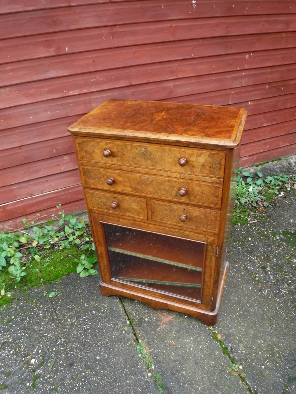 19th century walnut secretaire music cabinet View II