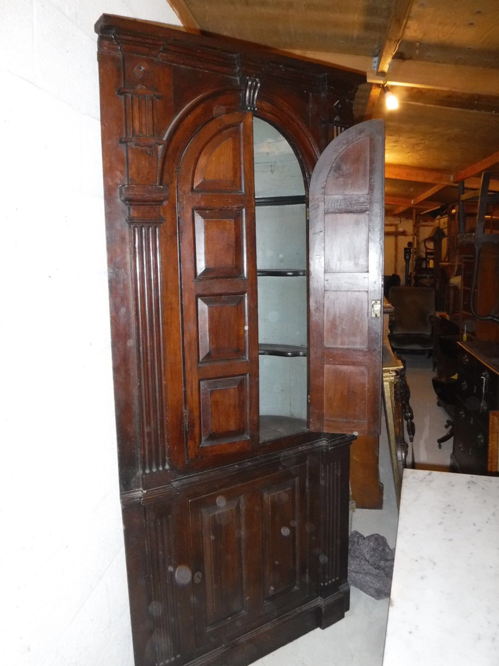 Georgian barrel back corner cabinet View III