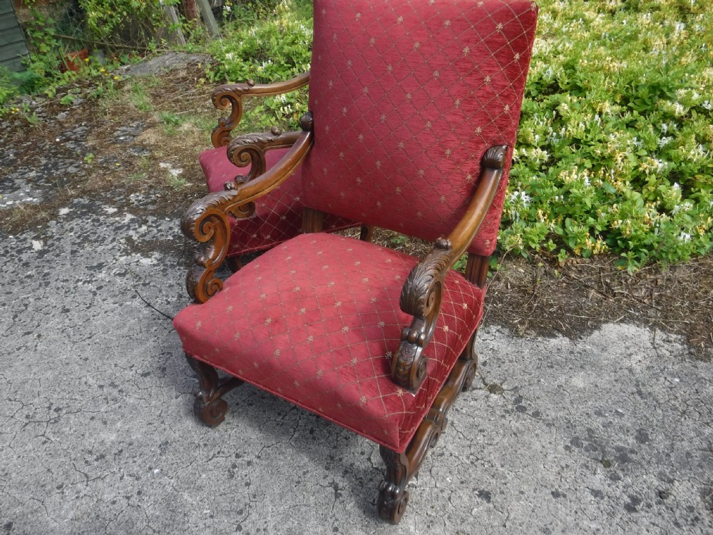 Good pair of late 19th century carved walnut hall armchairs View V