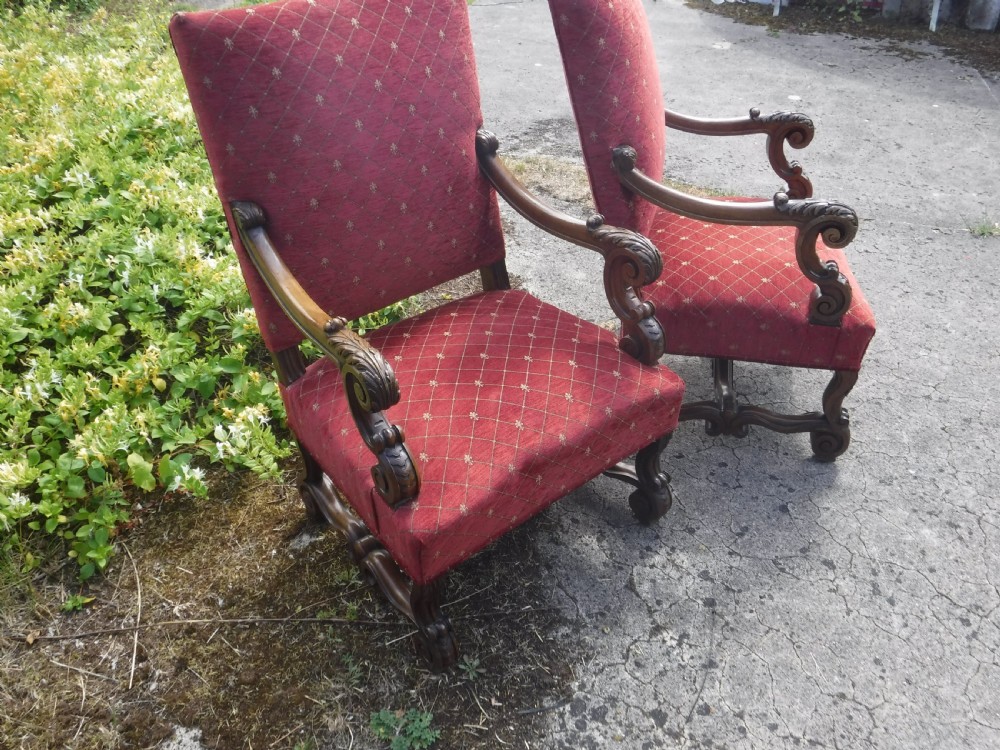 Good pair of late 19th century carved walnut hall armchairs View VI