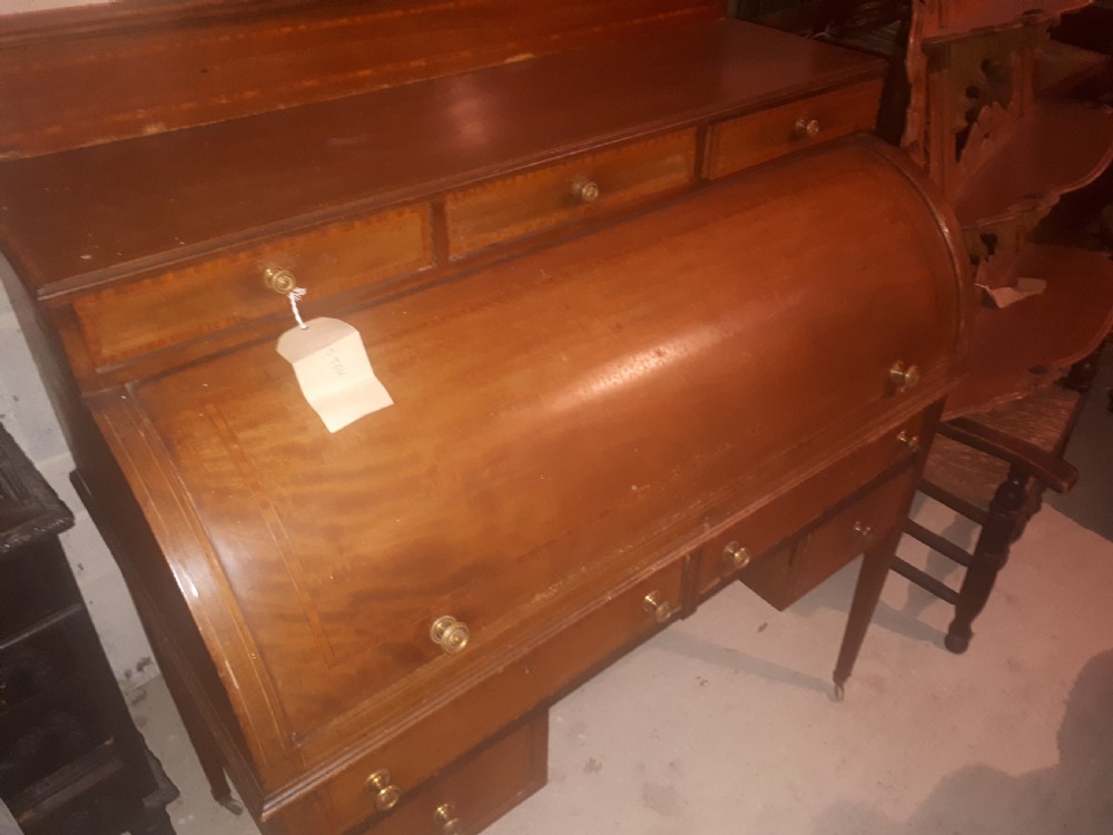 Edwardian inlaid cylinder top writing desk View VI