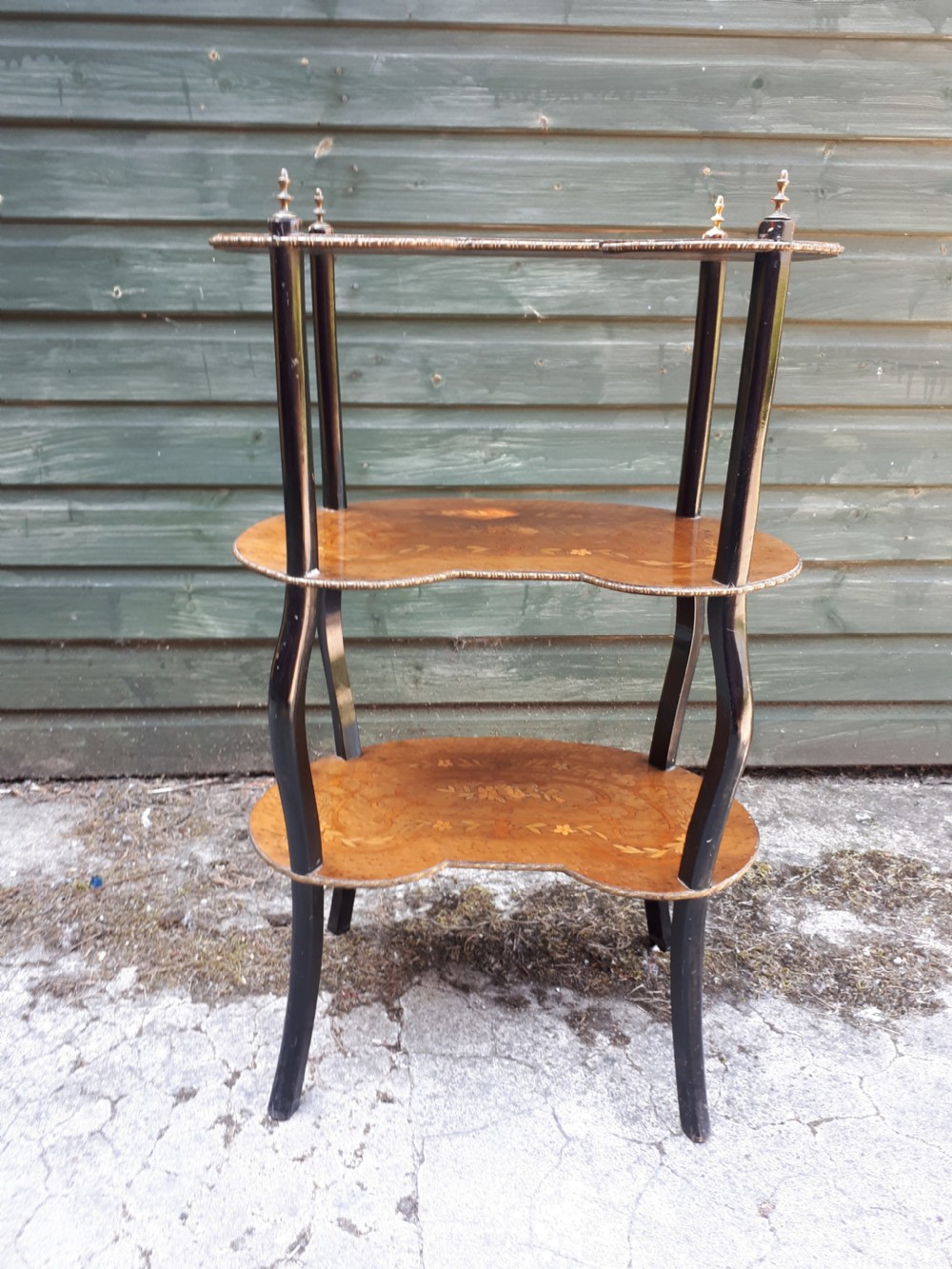 Pretty little inlaid birds eye maple etagere View II
