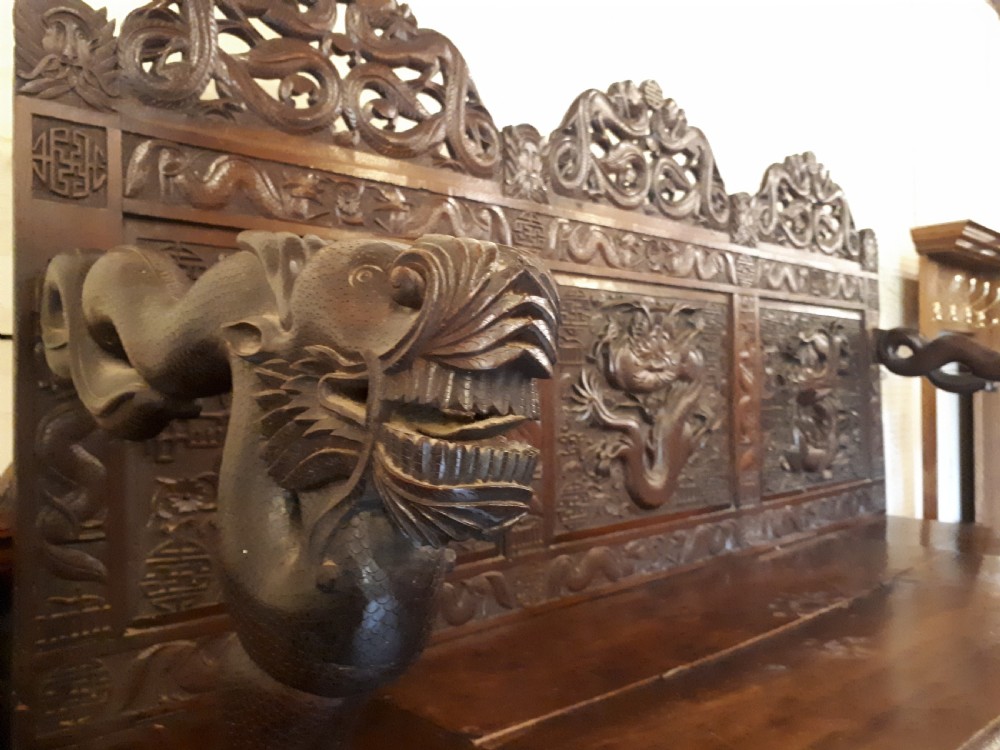 Oriental carved hall seat. View V