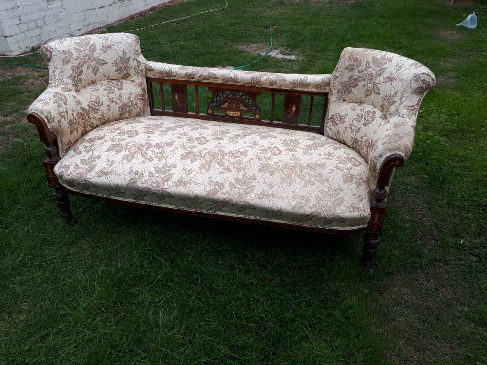 Edwardian inlaid rosewood window settee View II