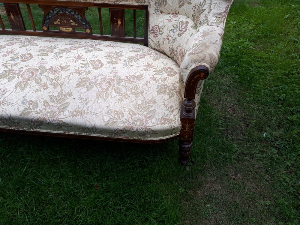 Edwardian inlaid rosewood window settee View VI