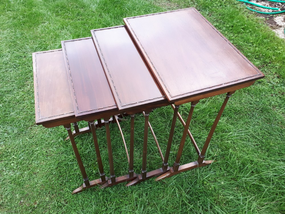 Nest of 4 Edwardian mahogany occasional tables View VI