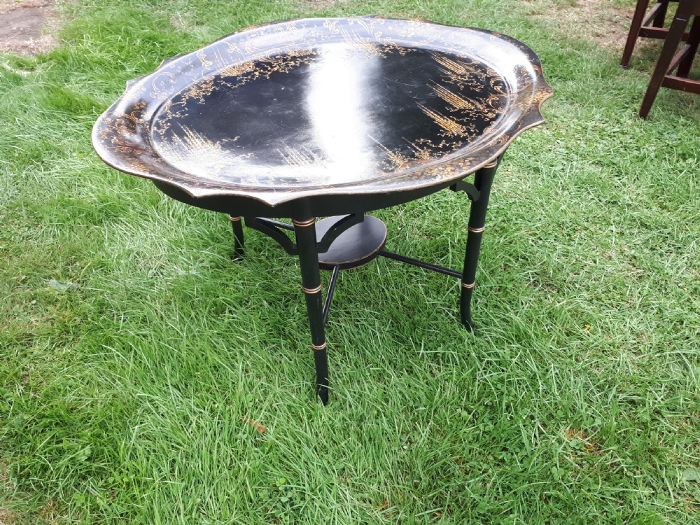 19th century papier mache tray on stand.