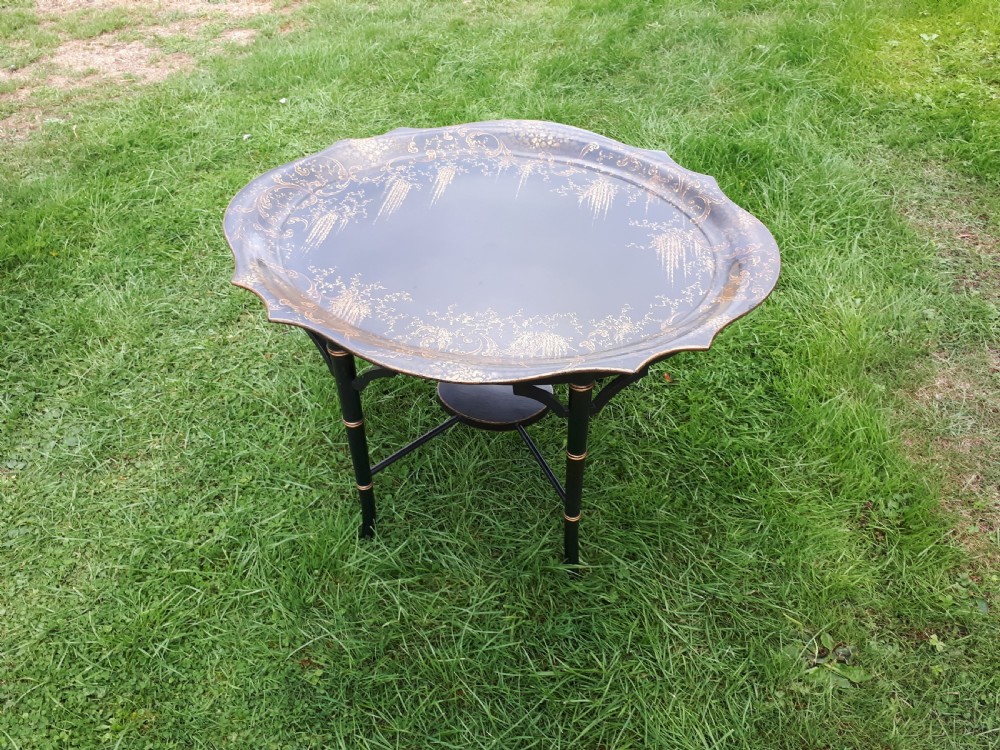 19th century papier mache tray on stand. View II