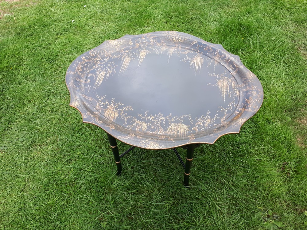 19th century papier mache tray on stand. View III