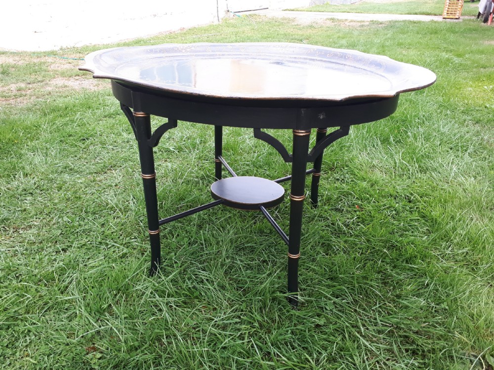 19th century papier mache tray on stand. View IV