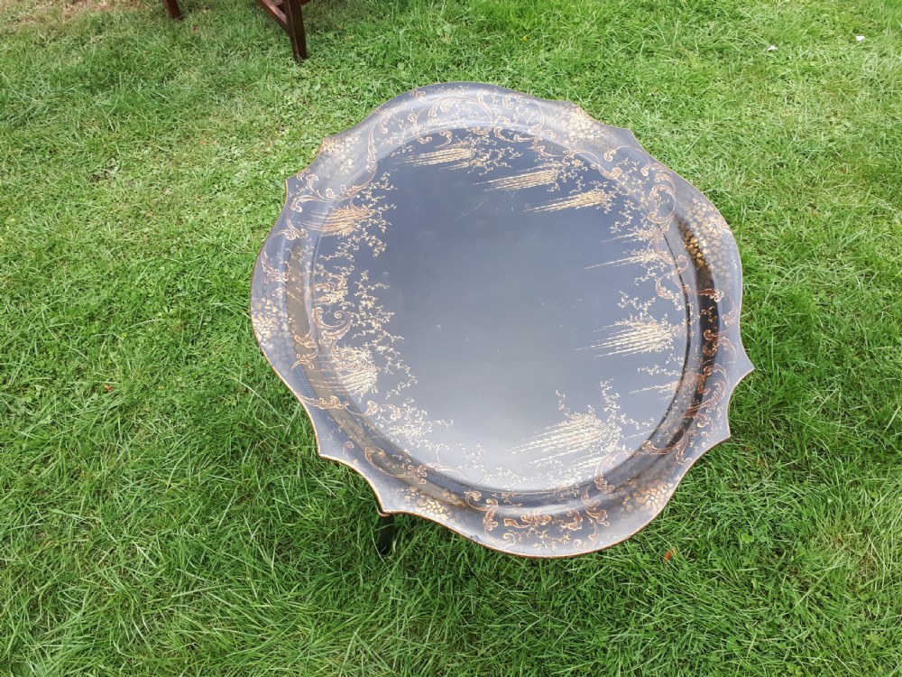 19th century papier mache tray on stand. View V