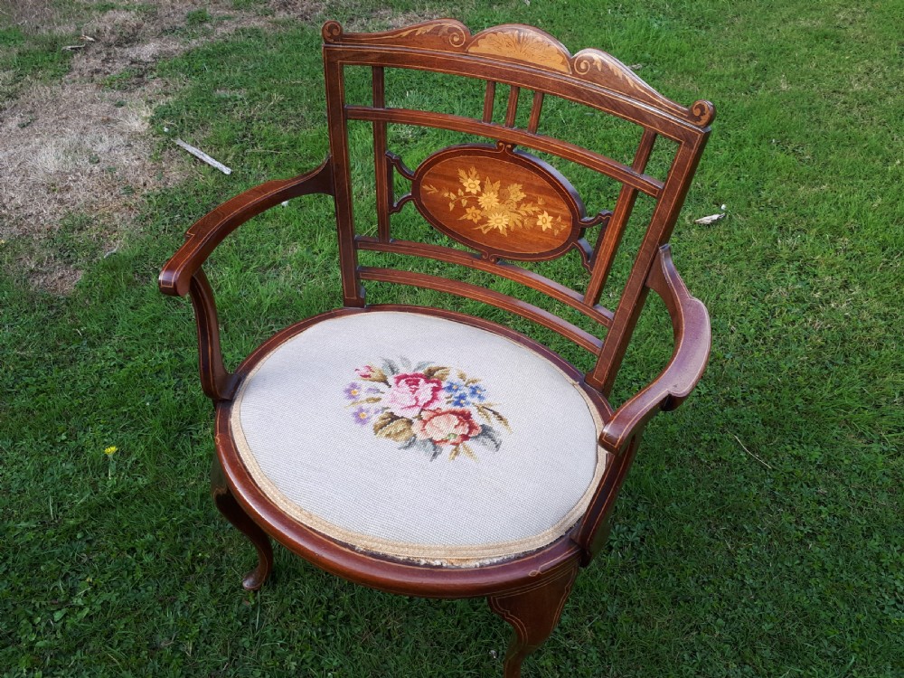 Pretty inlaid Edwardian bedroom chair View IV