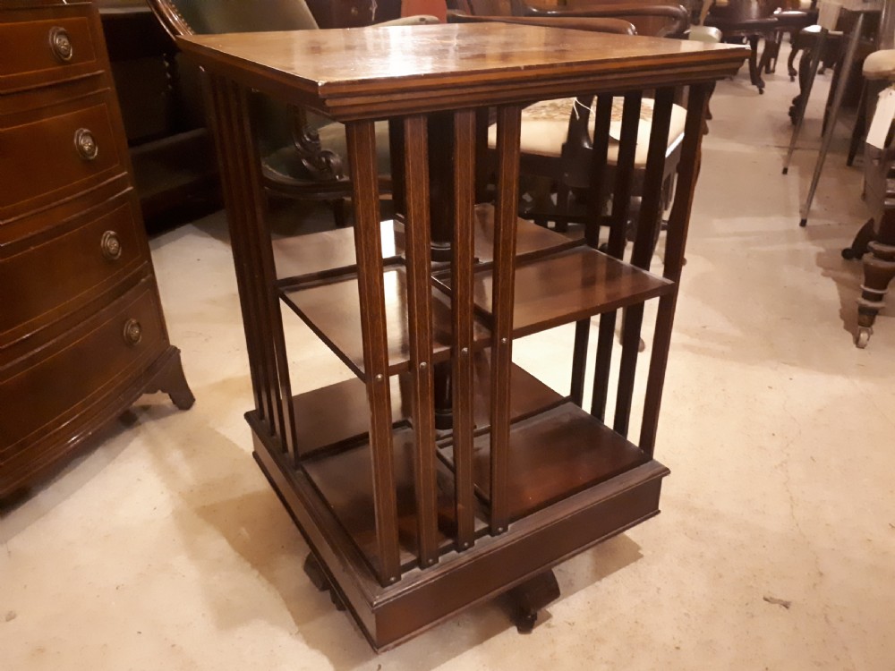 Neat Edwardian inlaid mahogany revolving bookcase 