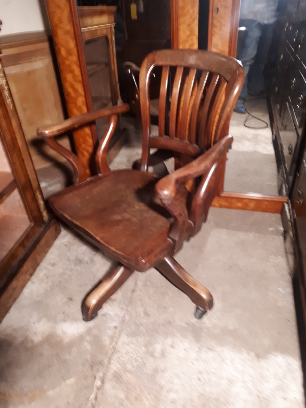 Unusual designed mahogany revolving desk armchair  View II
