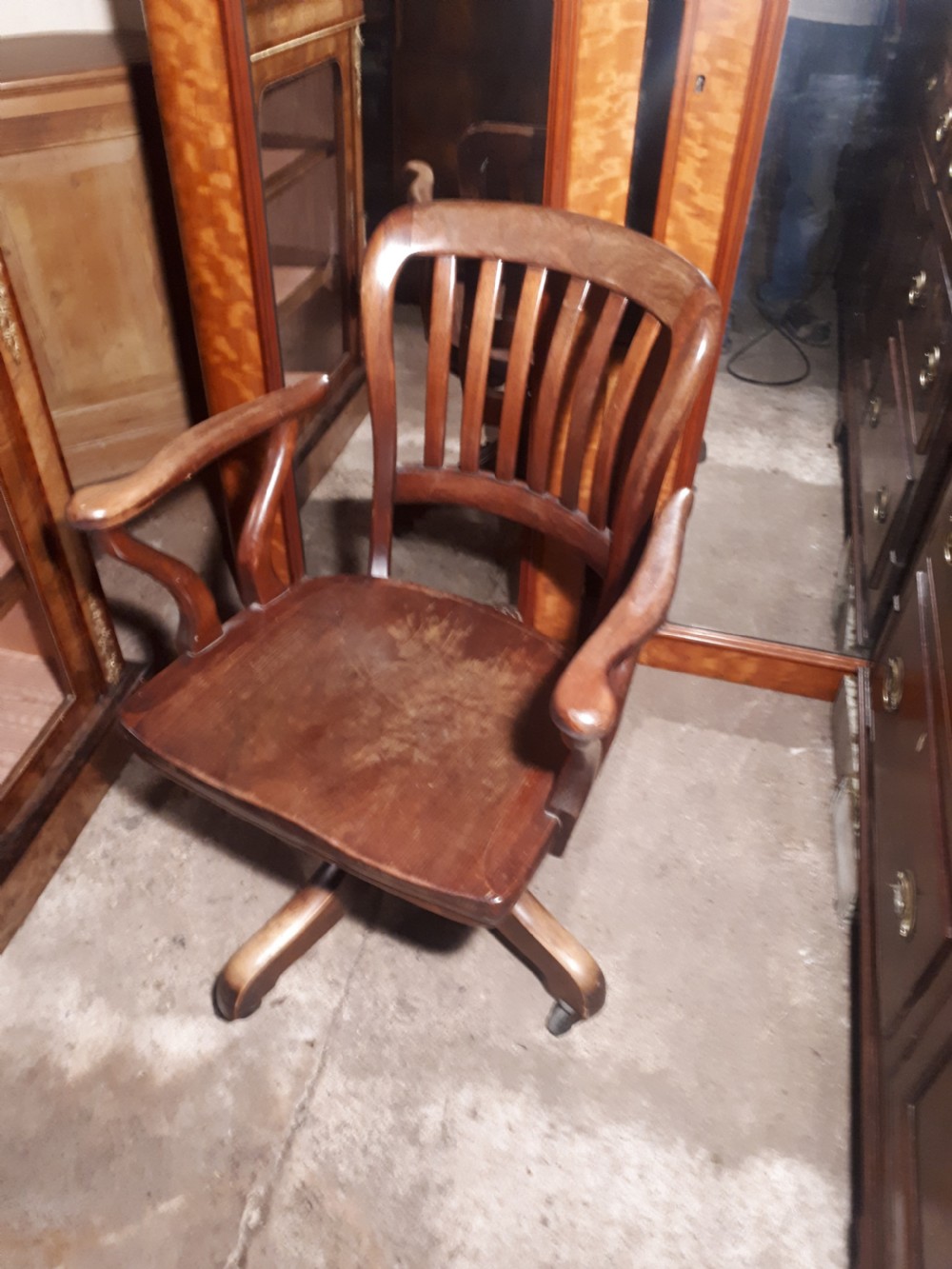 Unusual designed mahogany revolving desk armchair  View III