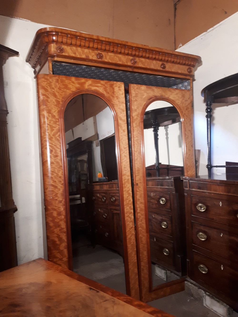 Good victorian satinbirch hanging wardrobe View II