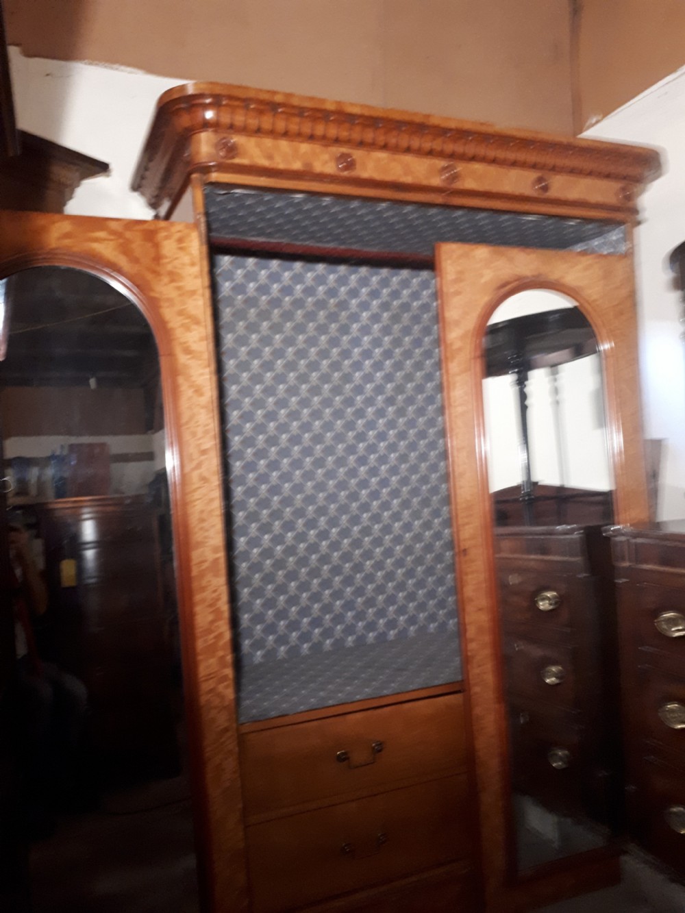 Good victorian satinbirch hanging wardrobe View V