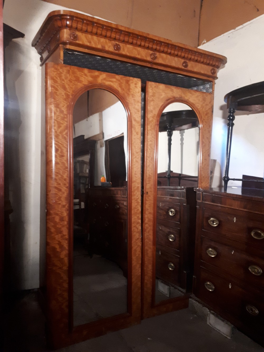 Good victorian satinbirch hanging wardrobe View X