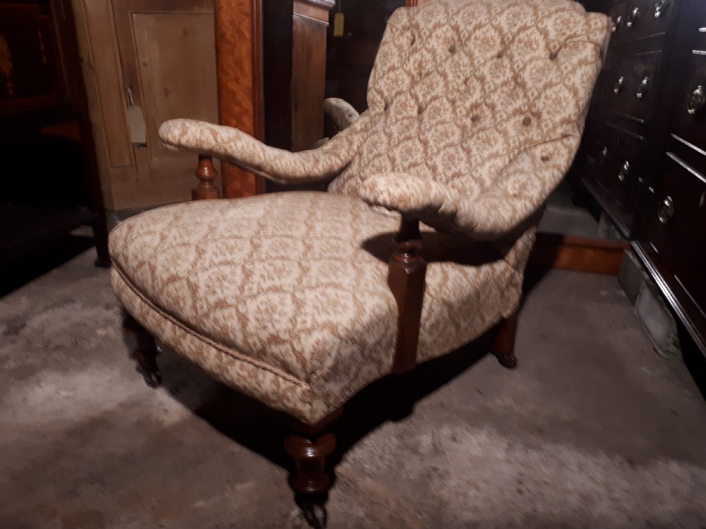 Late 19th century upholstered armchair in the manner of Howard   View IV