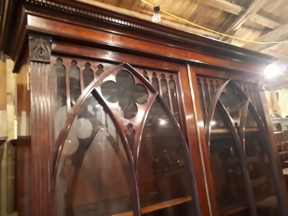19th century mahogany bookcase cabinet with gothic arched doors View V