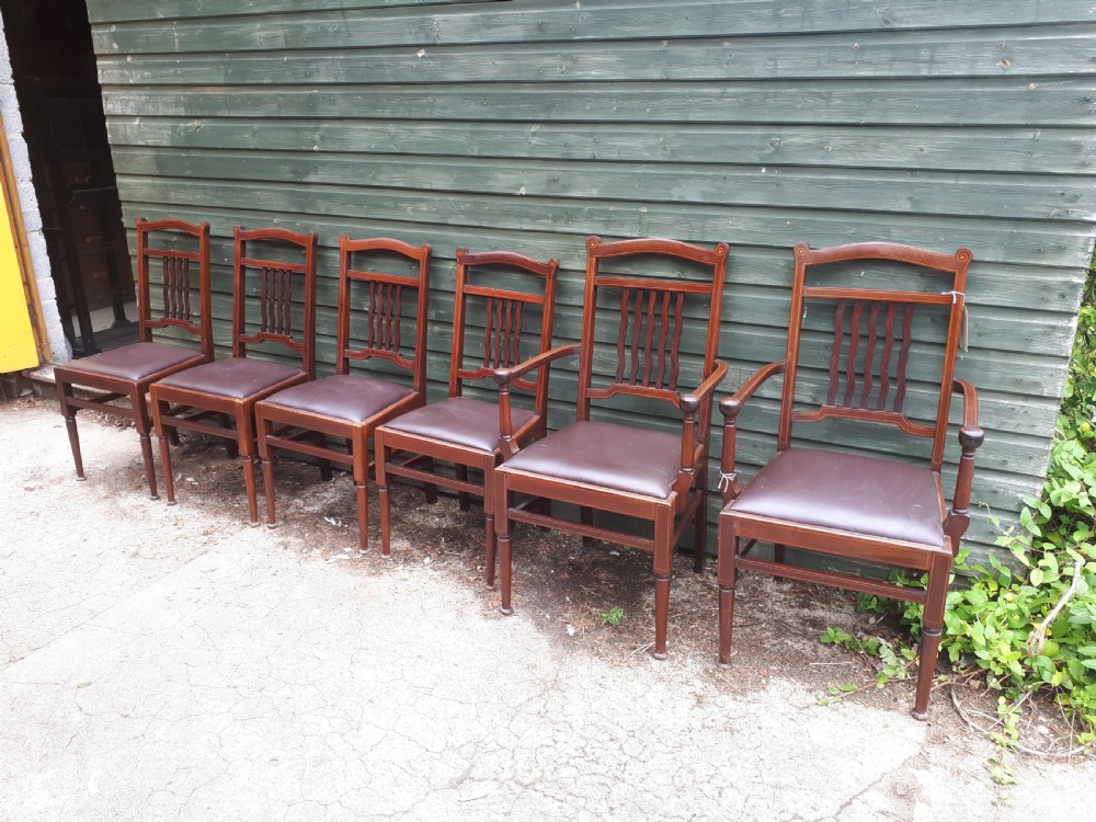 Set of Edwardian inlaid mahogany dining chairs View II