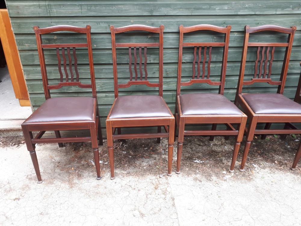 Set of Edwardian inlaid mahogany dining chairs View IV