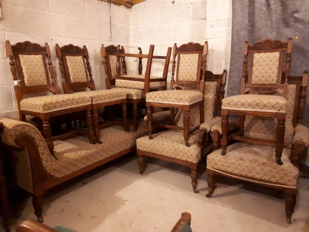 Late 19th century 9 piece oak drawing room suite