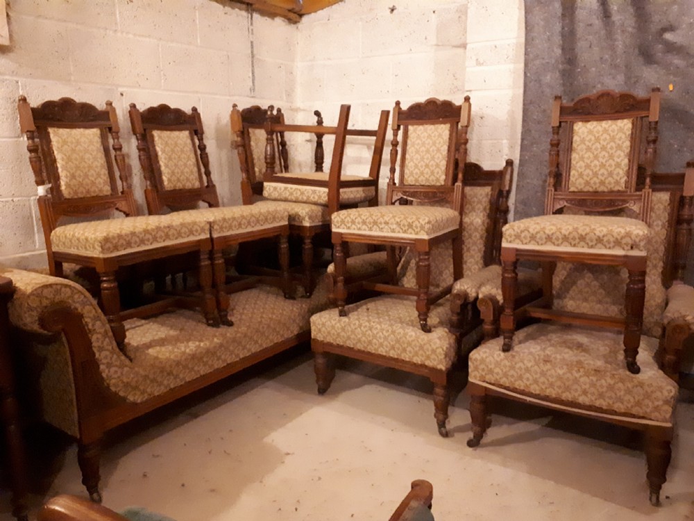 Late 19th century 9 piece oak drawing room suite View II