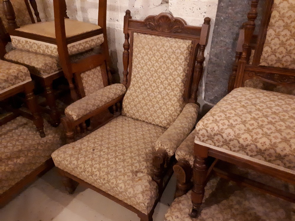 Late 19th century 9 piece oak drawing room suite View V