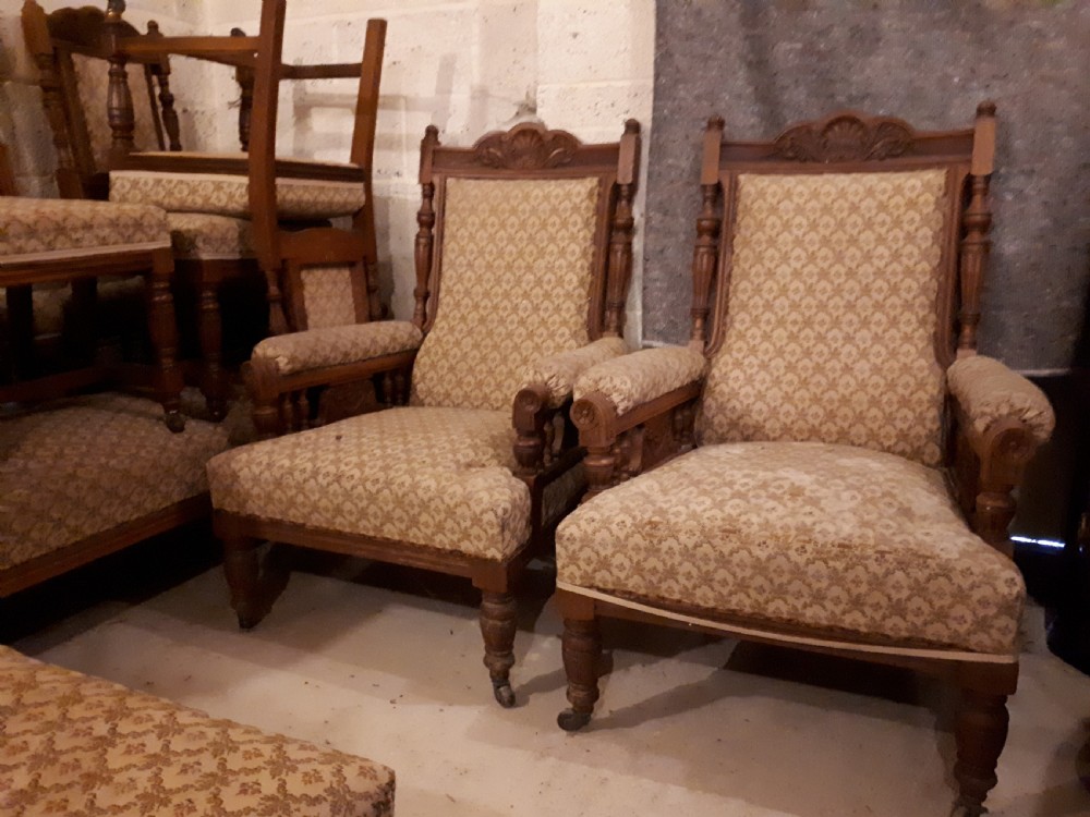 Late 19th century 9 piece oak drawing room suite View VI